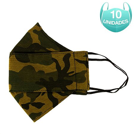 10 Máscaras Reutilizável para Adulto 3D em Tecido Camuflada