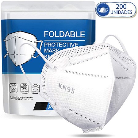 Kit 200 Máscaras Descartáveis KN95 PFF2 Branca c Clip Nasal