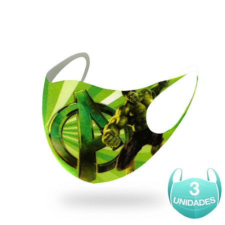 3 Máscaras Lavável Infantil Marvel O Incrível Hulk Neoprene