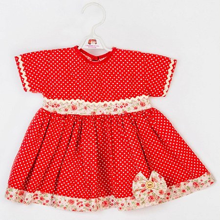 Roupa para Boneca - Vestido Poá Vermelho - Cantinho da Boneca