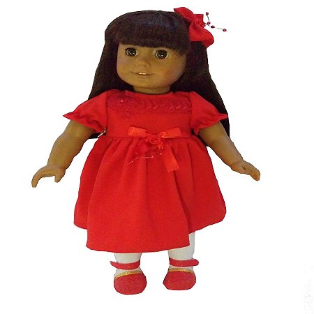 Roupa para Boneca - Kit Vestido Vermelho  - Veste Bonecas tipo American Girl e Our Generation - Cantinho da Boneca