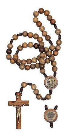 Terço São Padre Pio de madeira imbuia 10mm