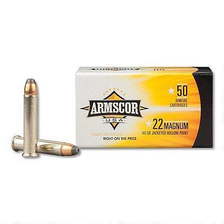 MUNIÇÃO ARMSCOR .22 MAGNUM (.22 WMR) JHP 40 GR - CX50