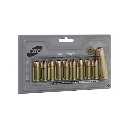 Munição CBC Calibre 9mm Luger EXPO + P 135gr Pro Shock