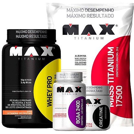 Kit Ganho De Massa Muscular Max Titanium - whey-massa-bcaa-creatina -  Showplementos