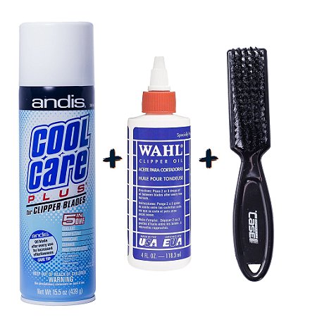 1 Óleo Resfriador Cool Care Andis + 1 Óleo Lubrificante Wahl + 1 Escova Disfarce Clipper Case Preta