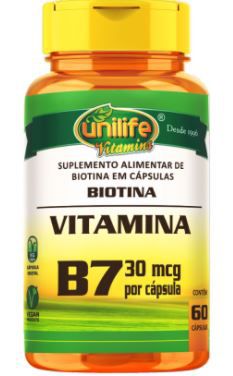 Biotina B7 500mg Cabelos Unhas e pele - 60 caps - Unilife
