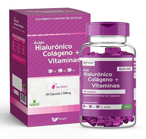 Ácido Hialurônico  com Colágeno 500mg - 60 caps - Muwiz