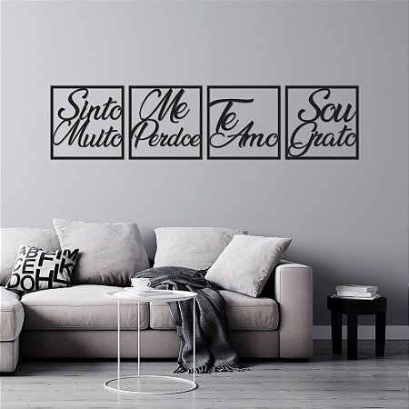 Conjunto de Quadros Sinto Muito, Me Perdoe, Te Amo e Sou Grato