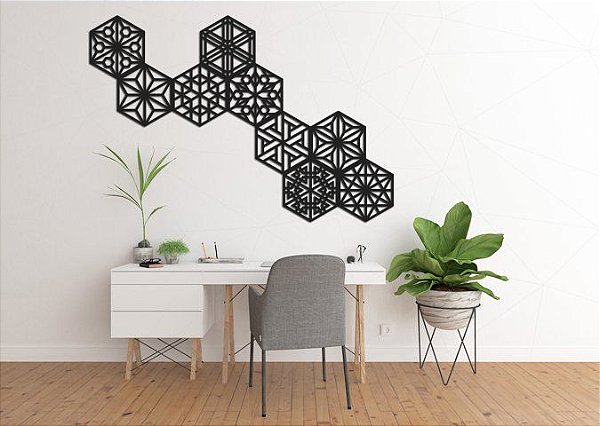 Conjunto de Painéis Decorativos - Hexágonos Modulares