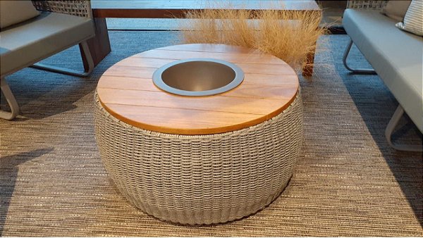 Mesa de centro com champanheira corda náutica e tampo em madeira Ragusa