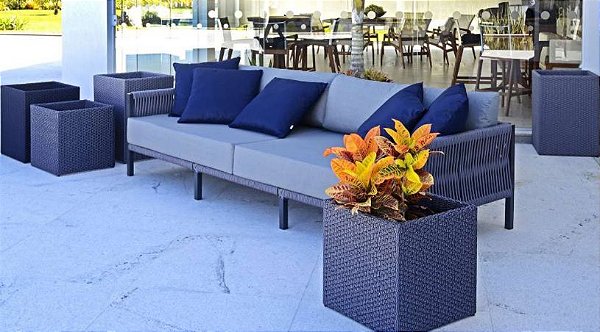 Conjunto Sofá 3 lugares e 2 poltronas em corda náutica Torino