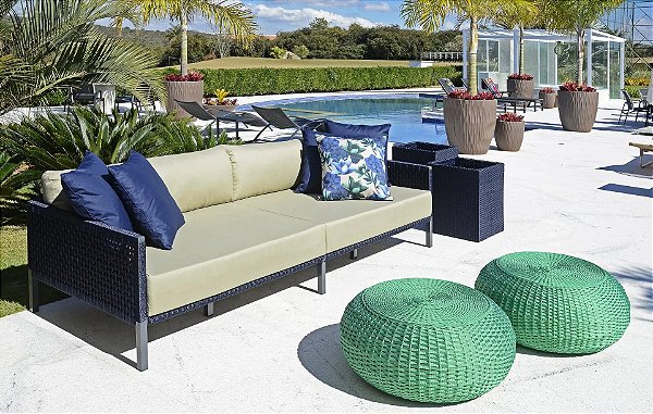Conjunto Sofá 3 lugares e 2 poltronas em corda náutica slim Torino