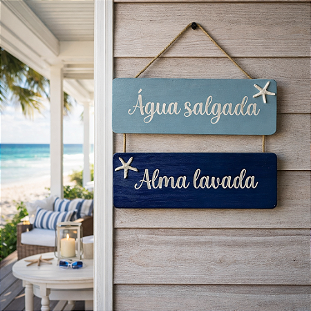 Placa Decorativa Náutica Água salgada Alma lavada Decoração de Parede em madeira