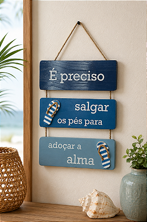 Placa Decorativa Náutica É preciso salgar os pés Decoração de Parede em madeira