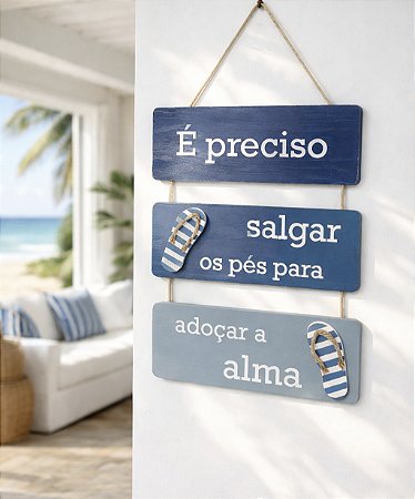 Placa Decorativa Náutica É preciso salgar os pés Decoração de Parede em madeira