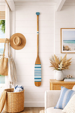 Remo Decorativo Azul Claro Listrado 100 cm Decoração Náutica Praia
