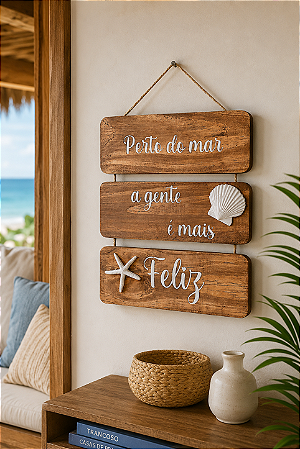 Placa Decorativa Náutica Marrom Perto do mar Decoração de Parede em madeira