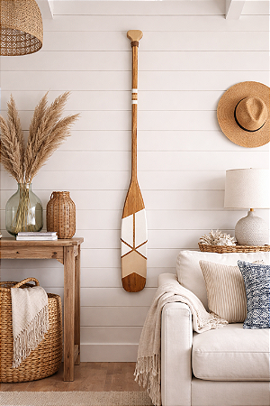 Remo Decorativo Bege 130 cm Decoração de Parede em madeira para Casa de Praia e Náutica