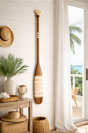 Remo Decorativo Listras Bege 130 cm Decoração de Parede em madeira para Casa de Praia e Náutica