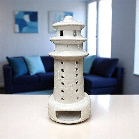 Farol Porta Velas Decorativo Branco Grande em Cerâmica