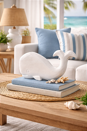 Enfeite Decorativo Baleia Branca em Cerâmica