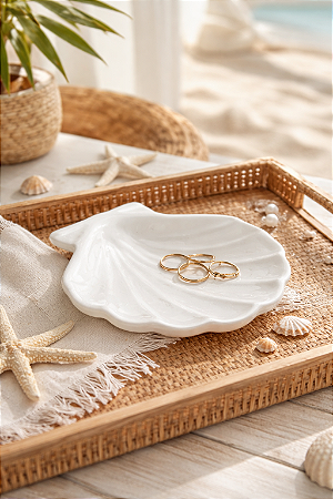 Petisqueira Concha Branca Grande em Cerâmica