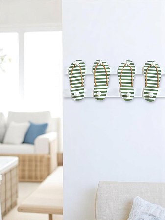 Cabideiro Chinelinho Verde 40 cm Decoração Náutica Praia