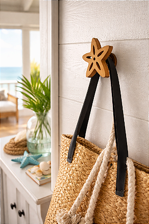 Pendurador Cabideiro Estrela Decoração Náutica em madeira