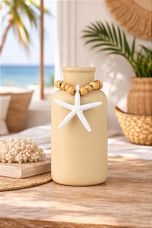 Vaso Decorativo Garrafa Bege com Colar de Estrela