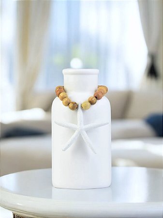Vaso Decorativo Garrafa Branca com Colar de Estrela