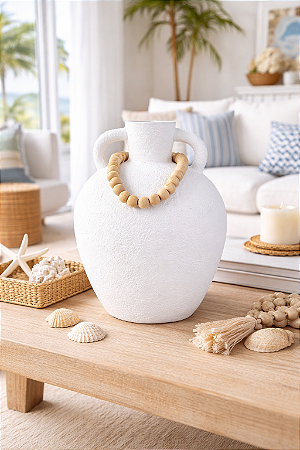 Vaso Decorativo Branco com Colar Grande