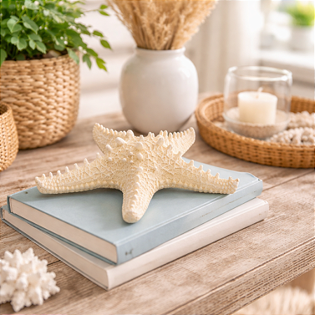 Estrela De Mesa Bege em Resina 21 Cm