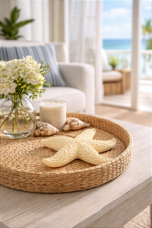 Estrela Decorativa De Mesa Bege em Resina 16 Cm