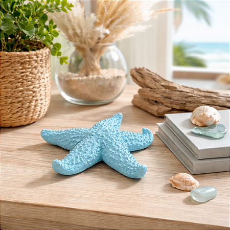 Estrela Decorativa De Mesa Azul em Resina 11 Cm