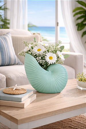 Vaso Decorativo Concha Verde em Cerâmica