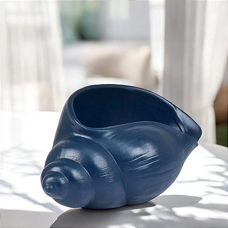 Vaso Decorativo Concha Azul Marinho em Cerâmica