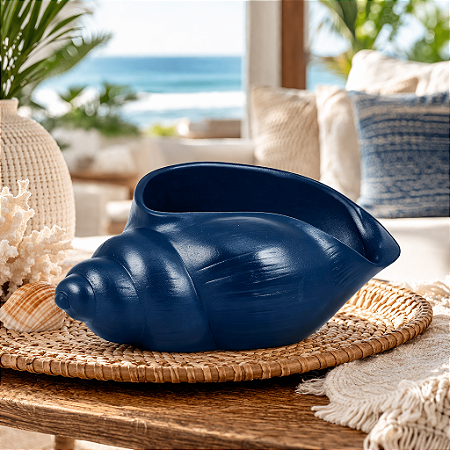 Vaso Decorativo Concha Azul Marinho em Cerâmica