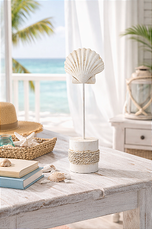 Enfeite Decorativo Pedestal Concha Branca 30 cm