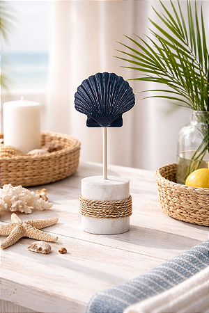 Enfeite Decorativo Pedestal Concha Azul Marinho 25cm