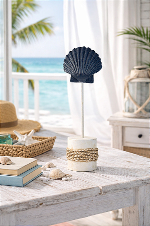 Enfeite Decorativo Pedestal Concha Azul Marinho 30cm