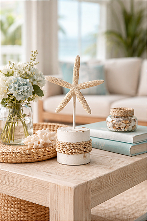 Enfeite Decorativo Pedestal Estrela Bege 25cm