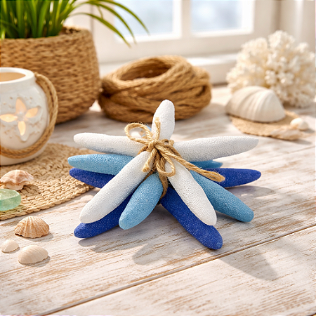 Trio de Estrelas Decorativa De Mesa Azul Claro em Resina 16 Cm