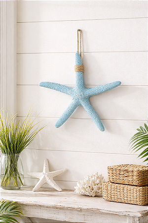 Estrela Decorativa De Parede Azul Claro em Resina 23 Cm