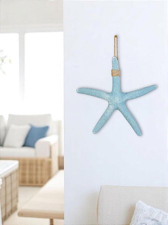 Estrela Decorativa De Parede Azul Claro em Resina 23 Cm