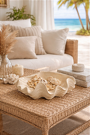 Centro de Mesa Concha Bege em Cerâmica