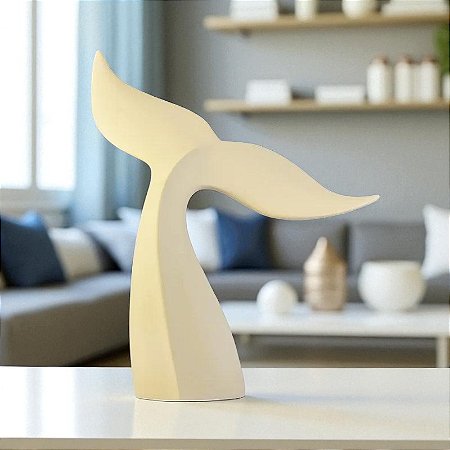 Enfeite Decorativo Cauda Baleia Bege em Cerâmica