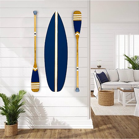 Kit Prancha Náutica + 2 Remos 100 cm Azul Marinho Decoração Náutica Praia