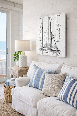 Quadro Náutico Patente Veleiro em Madeira Decoração Náutica Praia