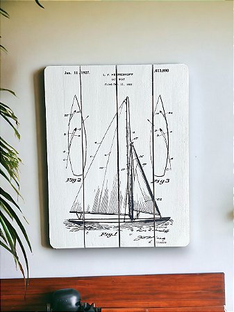 Quadro Náutico Patente Veleiro em Madeira Decoração Náutica Praia